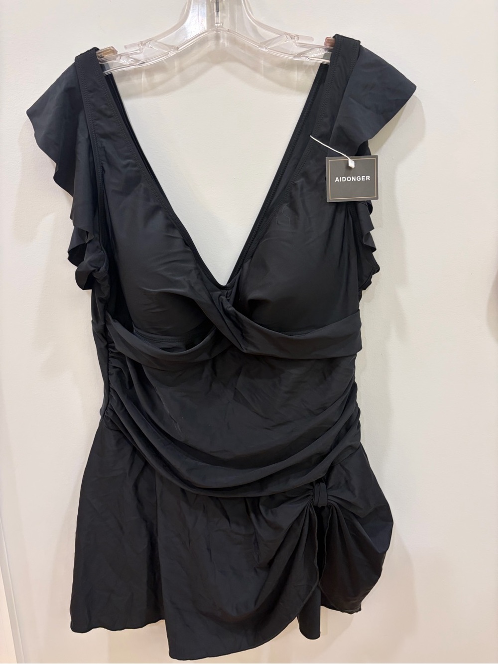 Aidonger Women’s 1-Piece Swimdress Tummy Control Ruffle sleeve Tie Knot 2XL